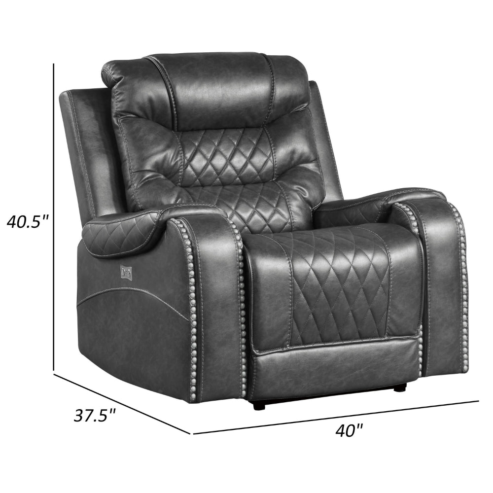 Paul 38 Inch Power Swivel Glider Recliner Chair, USB, Gray Faux Leather - BM316054