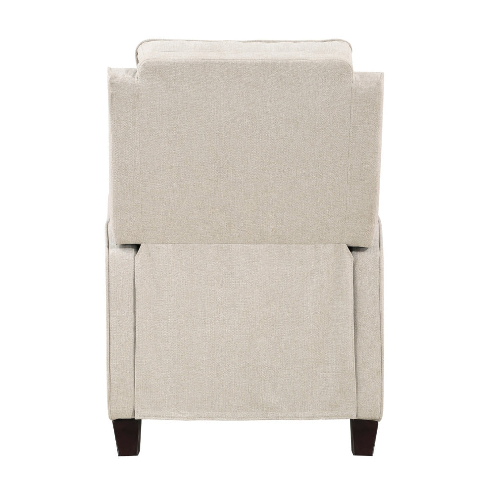 Isac 37 Inch Push Back Recliner Chair, Beige Polyester, Brown Solid Wood  - BM316066