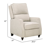 Isac 37 Inch Push Back Recliner Chair, Beige Polyester, Brown Solid Wood  - BM316066