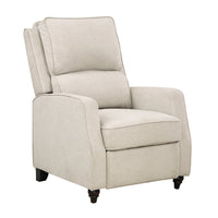 Isac 37 Inch Push Back Recliner Chair, Beige Polyester, Brown Solid Wood  - BM316066