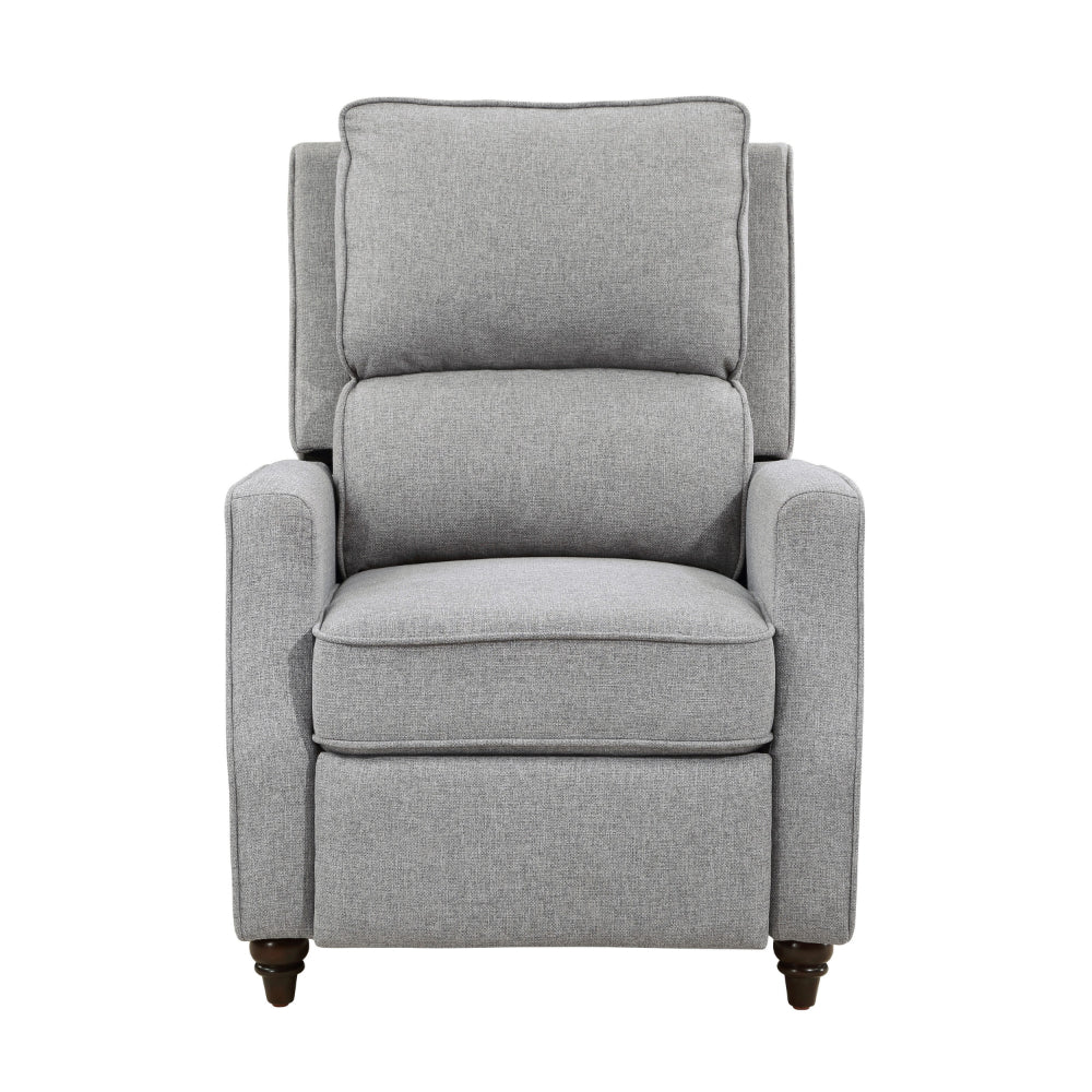 Isac 37 Inch Push Back Recliner Chair, Gray Polyester, Brown Solid Wood  - BM316067