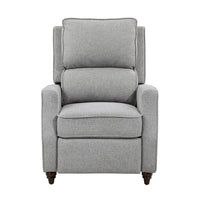 Isac 37 Inch Push Back Recliner Chair, Gray Polyester, Brown Solid Wood  - BM316067