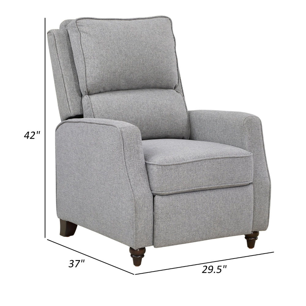 Isac 37 Inch Push Back Recliner Chair, Gray Polyester, Brown Solid Wood  - BM316067