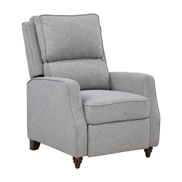 Isac 37 Inch Push Back Recliner Chair, Gray Polyester, Brown Solid Wood  - BM316067