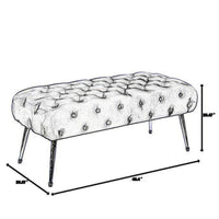 Rey 48 Inch Accent Bench, Tufted Gray Velvet Upholstery Padded Seat, Chrome - BM316068