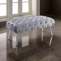 Rey 48 Inch Accent Bench, Tufted Gray Velvet Upholstery Padded Seat, Chrome - BM316068