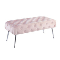 Rey 48 Inch Accent Bench, Tufted Pink Velvet Upholstery Padded Seat, Chrome - BM316069