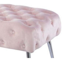 Rey 48 Inch Accent Bench, Tufted Pink Velvet Upholstery Padded Seat, Chrome - BM316069