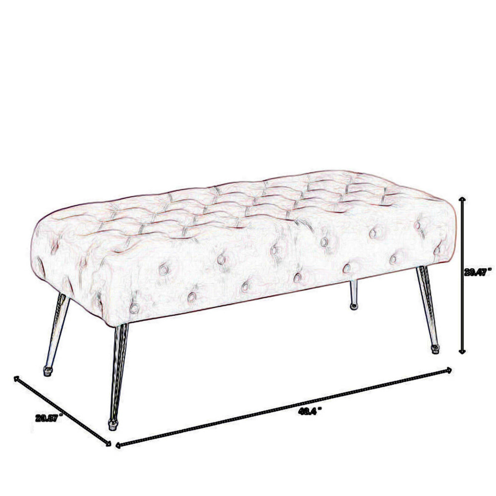 Rey 48 Inch Accent Bench, Tufted Pink Velvet Upholstery Padded Seat, Chrome - BM316069