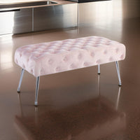 Rey 48 Inch Accent Bench, Tufted Pink Velvet Upholstery Padded Seat, Chrome - BM316069