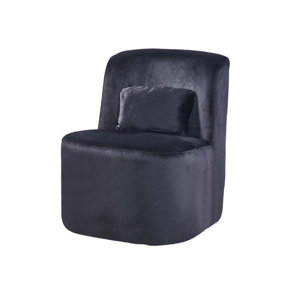 Suma 25 Inch Slipper Accent Chair with Pillow, Black Velvet Upholstery - BM316070