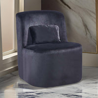 Suma 25 Inch Slipper Accent Chair with Pillow, Black Velvet Upholstery - BM316070