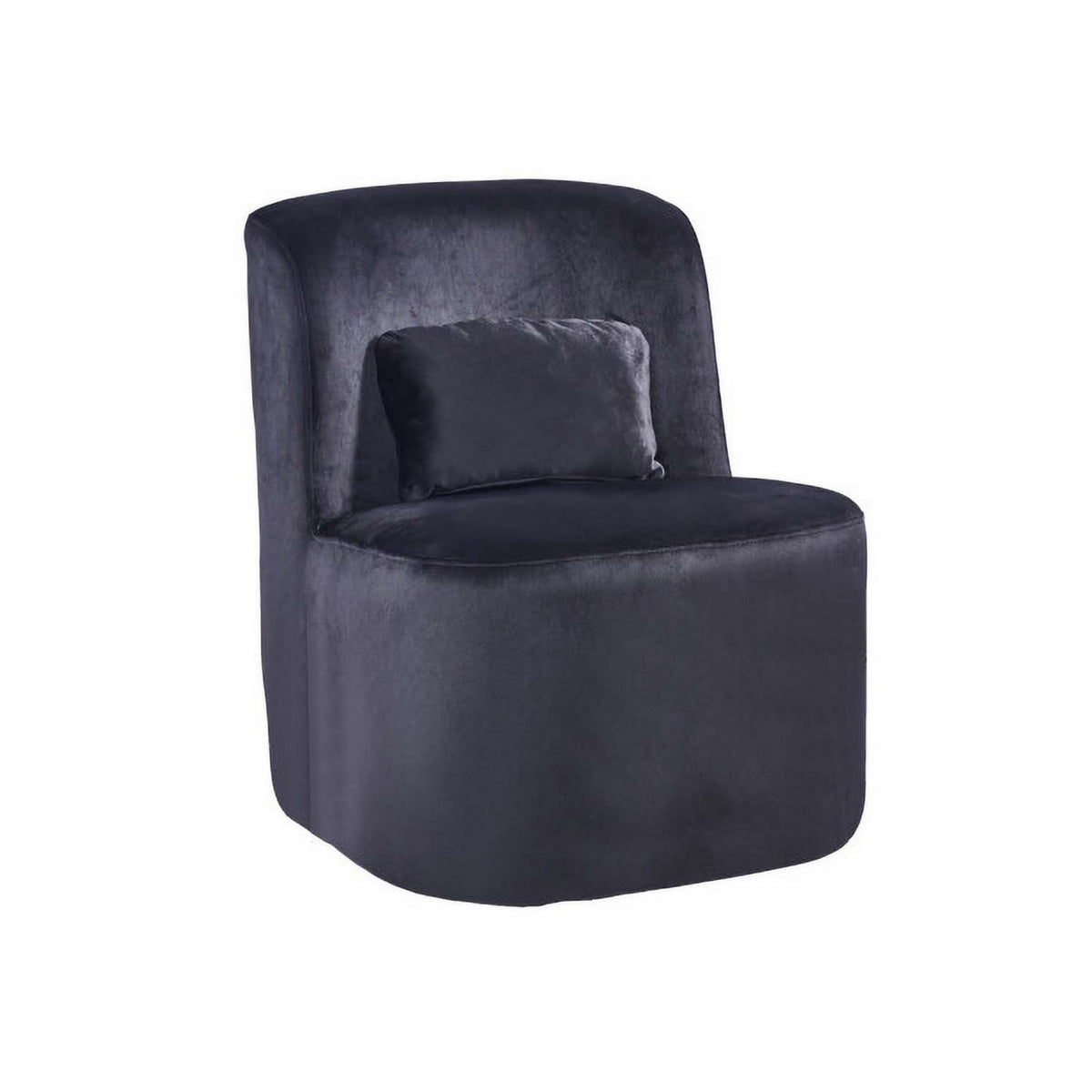 Suma 25 Inch Slipper Accent Chair with Pillow, Black Velvet Upholstery - BM316070