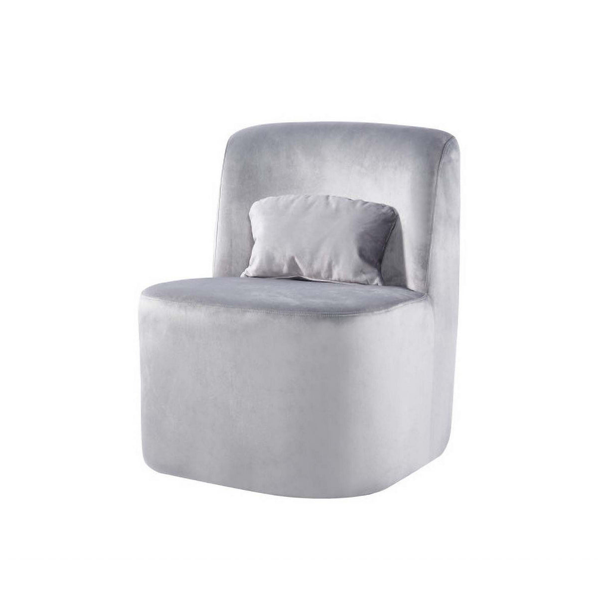 Suma 25 Inch Slipper Accent Chair with Pillow, Gray Velvet Upholstery - BM316071