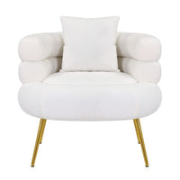 Lisa 34 Inch Accent Chair, Barrel Shaped, Soft Ivory Teddy Upholstery, Gold - BM316072