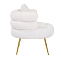 Lisa 34 Inch Accent Chair, Barrel Shaped, Soft Ivory Teddy Upholstery, Gold - BM316072