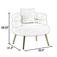 Lisa 34 Inch Accent Chair, Barrel Shaped, Soft Ivory Teddy Upholstery, Gold - BM316072