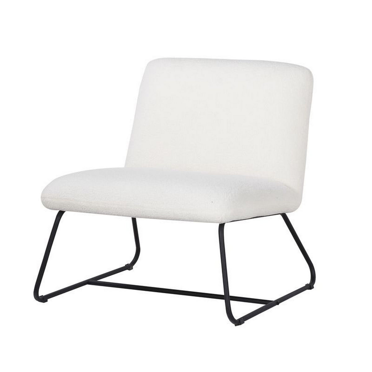 Ciao 26 Inch Accent Armless Chair, Soft Ivory Teddy Upholstery, Black Steel - BM316073