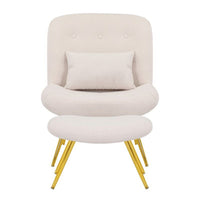 Lea 2pc Accent Lounge Chair and Ottoman Set, Tan Teddy Upholstery, Gold - BM316075