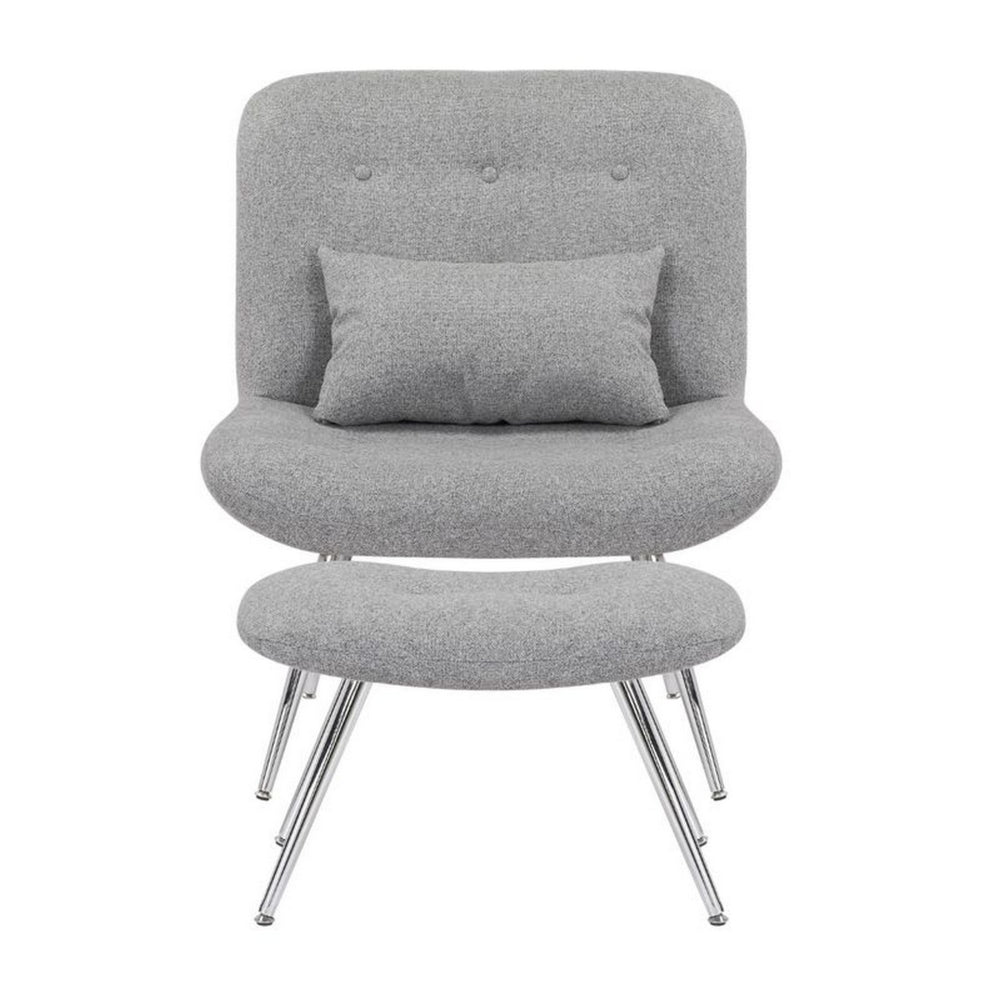 Lea 2pc Modern Lounge Chair and Ottoman Set, Gray Woven Upholstery, Chrome - BM316076