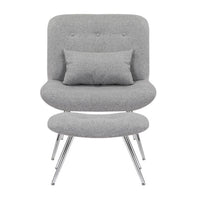 Lea 2pc Modern Lounge Chair and Ottoman Set, Gray Woven Upholstery, Chrome - BM316076