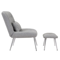 Lea 2pc Modern Lounge Chair and Ottoman Set, Gray Woven Upholstery, Chrome - BM316076