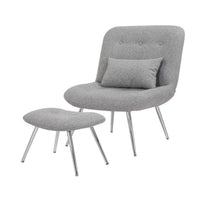 Lea 2pc Modern Lounge Chair and Ottoman Set, Gray Woven Upholstery, Chrome - BM316076