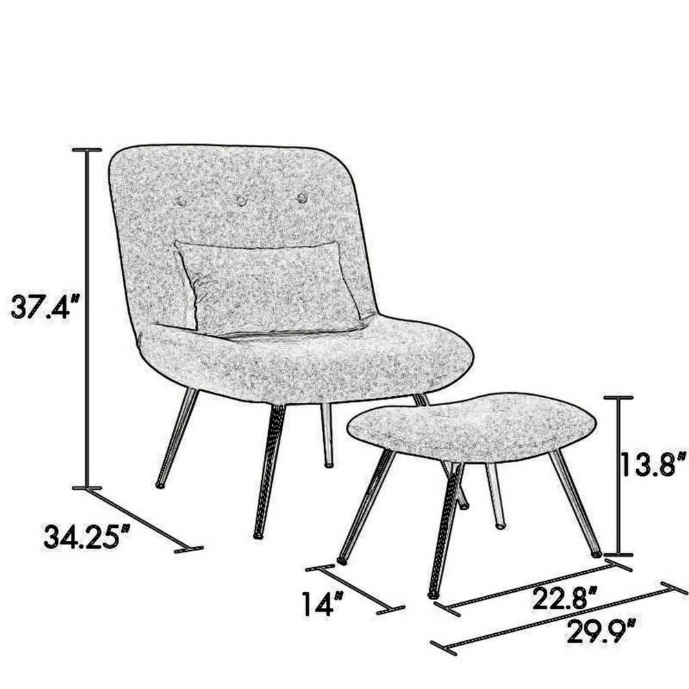 Lea 2pc Modern Lounge Chair and Ottoman Set, Gray Woven Upholstery, Chrome - BM316076