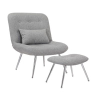 Lea 2pc Modern Lounge Chair and Ottoman Set, Gray Woven Upholstery, Chrome - BM316076