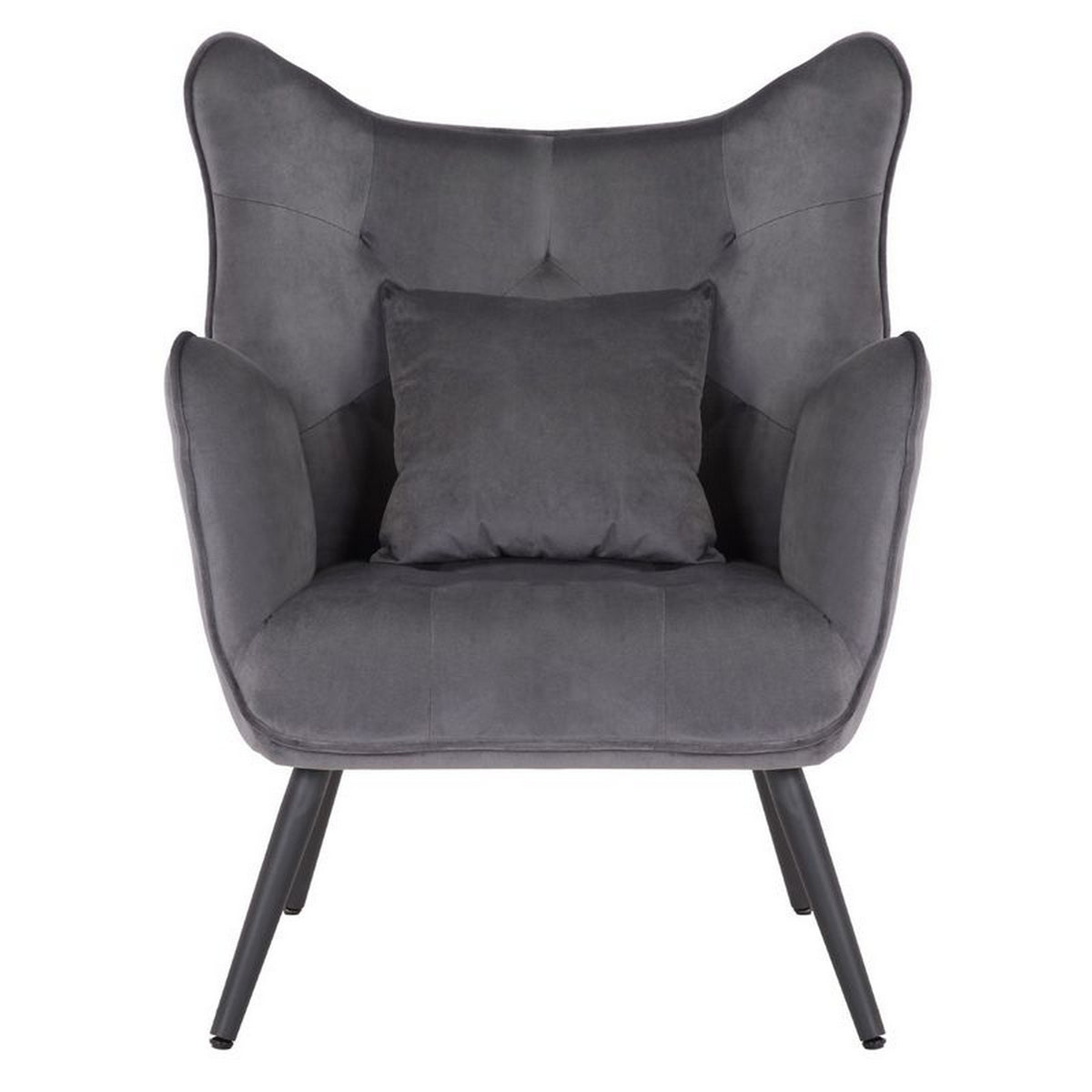 Ive 30 Inch Accent Chair, Wingback, Padded Gray Velvet Upholstery, Black - BM316077