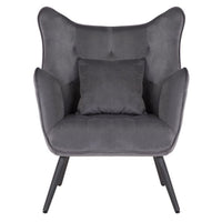 Ive 30 Inch Accent Chair, Wingback, Padded Gray Velvet Upholstery, Black - BM316077