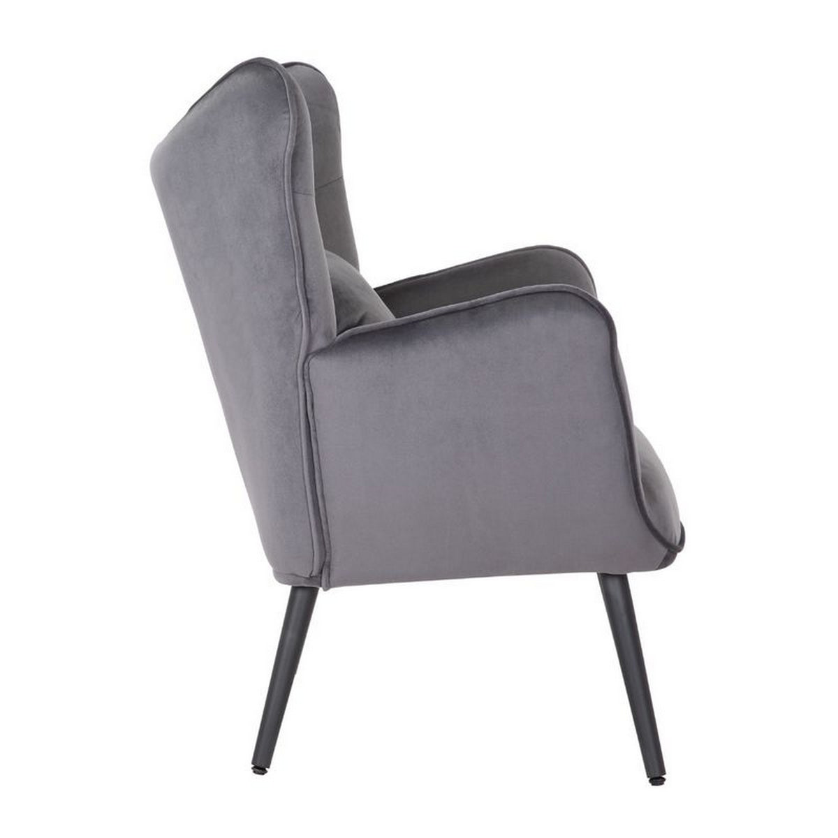 Ive 30 Inch Accent Chair, Wingback, Padded Gray Velvet Upholstery, Black - BM316077