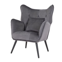 Ive 30 Inch Accent Chair, Wingback, Padded Gray Velvet Upholstery, Black - BM316077