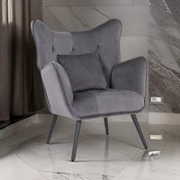 Ive 30 Inch Accent Chair, Wingback, Padded Gray Velvet Upholstery, Black - BM316077