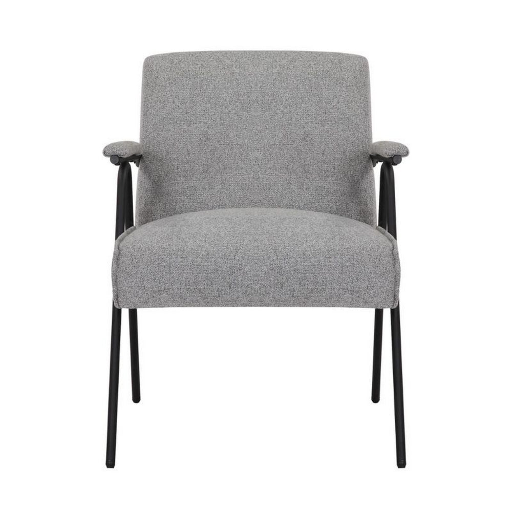 Kia 25 Inch Modern Armchair, Plush Gray Woven Fabric Upholstery, Black - BM316079