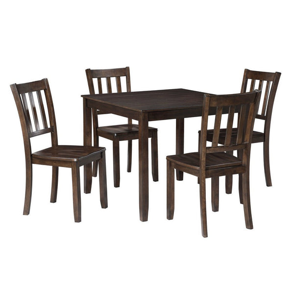 5 Piece Dining Table and Chairs Set, Rectangular, Slatted, Cherry Brown - BM316085