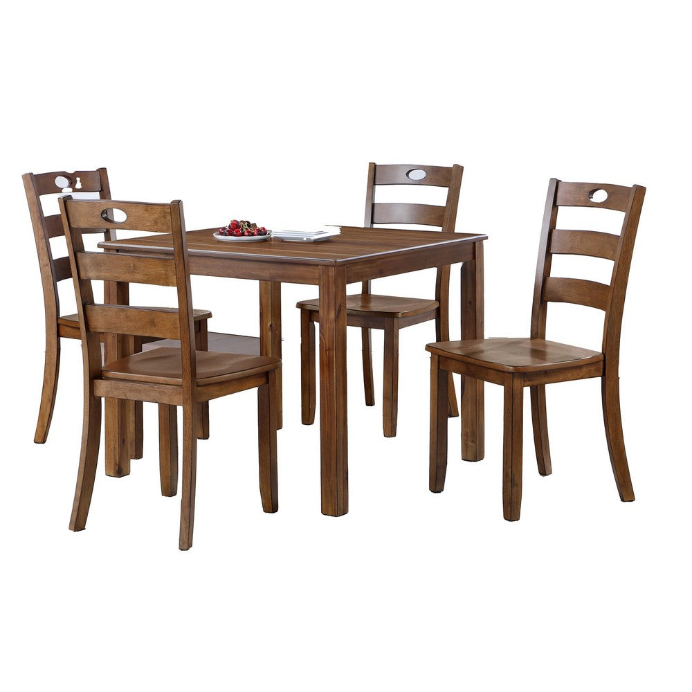 Diyo 5 Piece Dining Table Set, Square Top, Slatted, Natural Brown Wood - BM316086