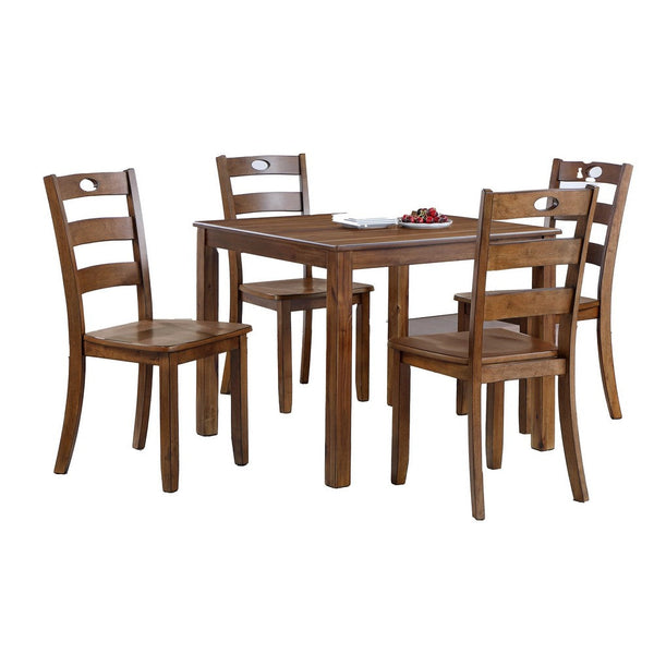 Diyo 5 Piece Dining Table Set, Square Top, Slatted, Natural Brown Wood - BM316086