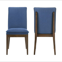 Nick 25 Inch Dining Chair Set of 2, Cushioned, Walnut Brown Legs, Blue - BM316088