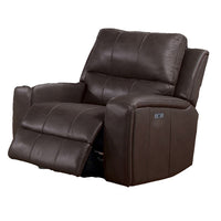 Elle 37 Inch Glider Chair, Manual Recliner, Cushioned, Brown Faux Leather - BM316089