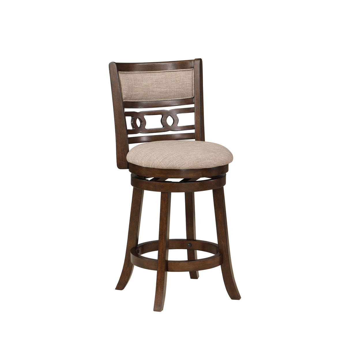 Gary 24 Inch Swivel Counter Stool, Cushioned Seat, Open Back, Cherry Brown - BM316105