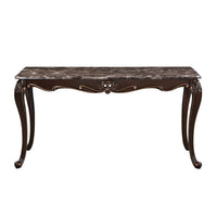 Cona 58 Inch Console Table, Carved Gold Accents, Cherry Brown, Gray, White - BM316108