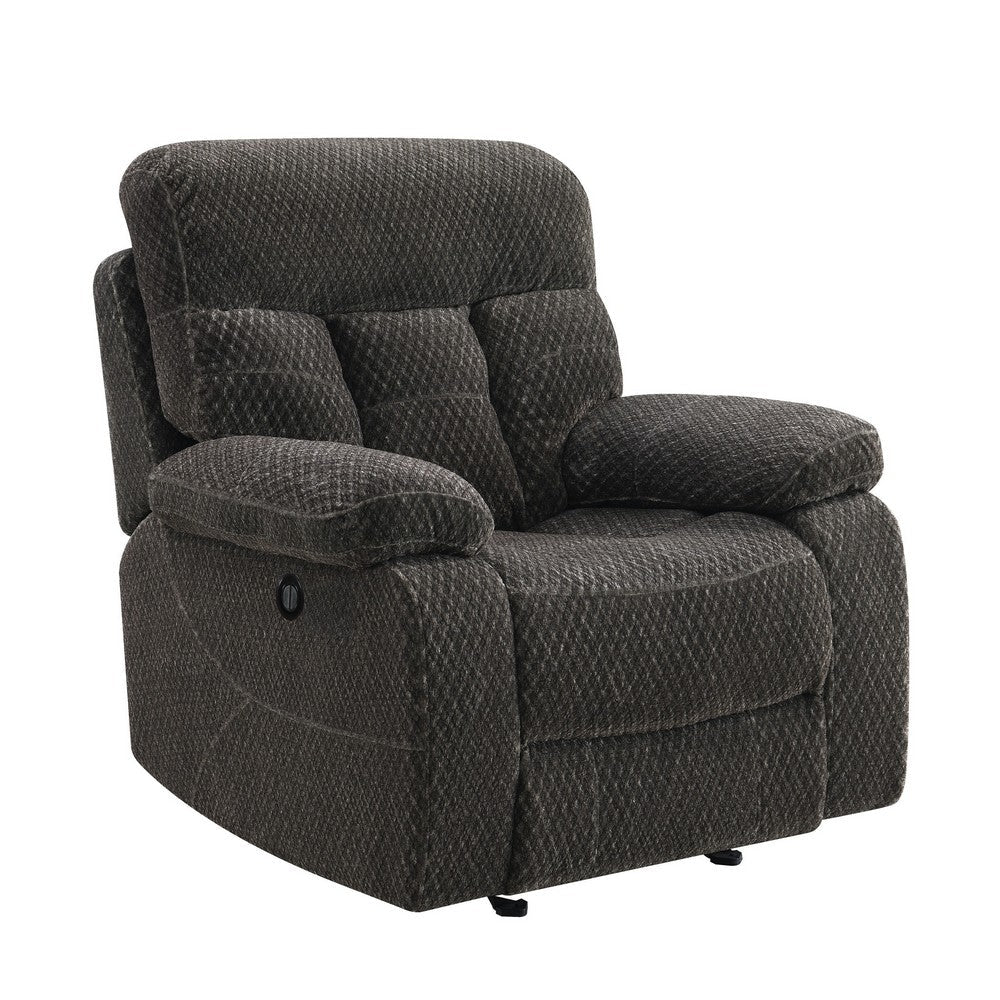 Charl 38 Inch Power Recliner Glider Chair, USB Charger, Dark Gray Polyester - BM316119