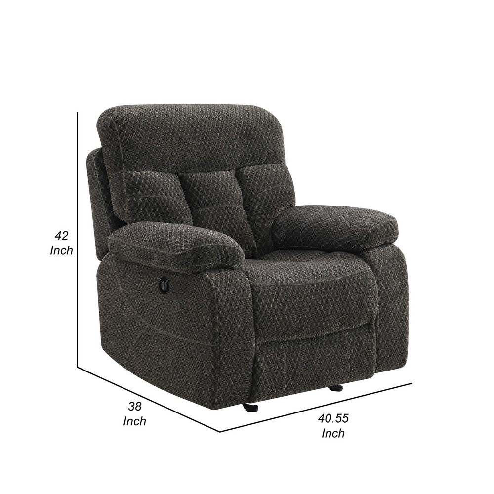 Charl 38 Inch Power Recliner Glider Chair, USB Charger, Dark Gray Polyester - BM316119