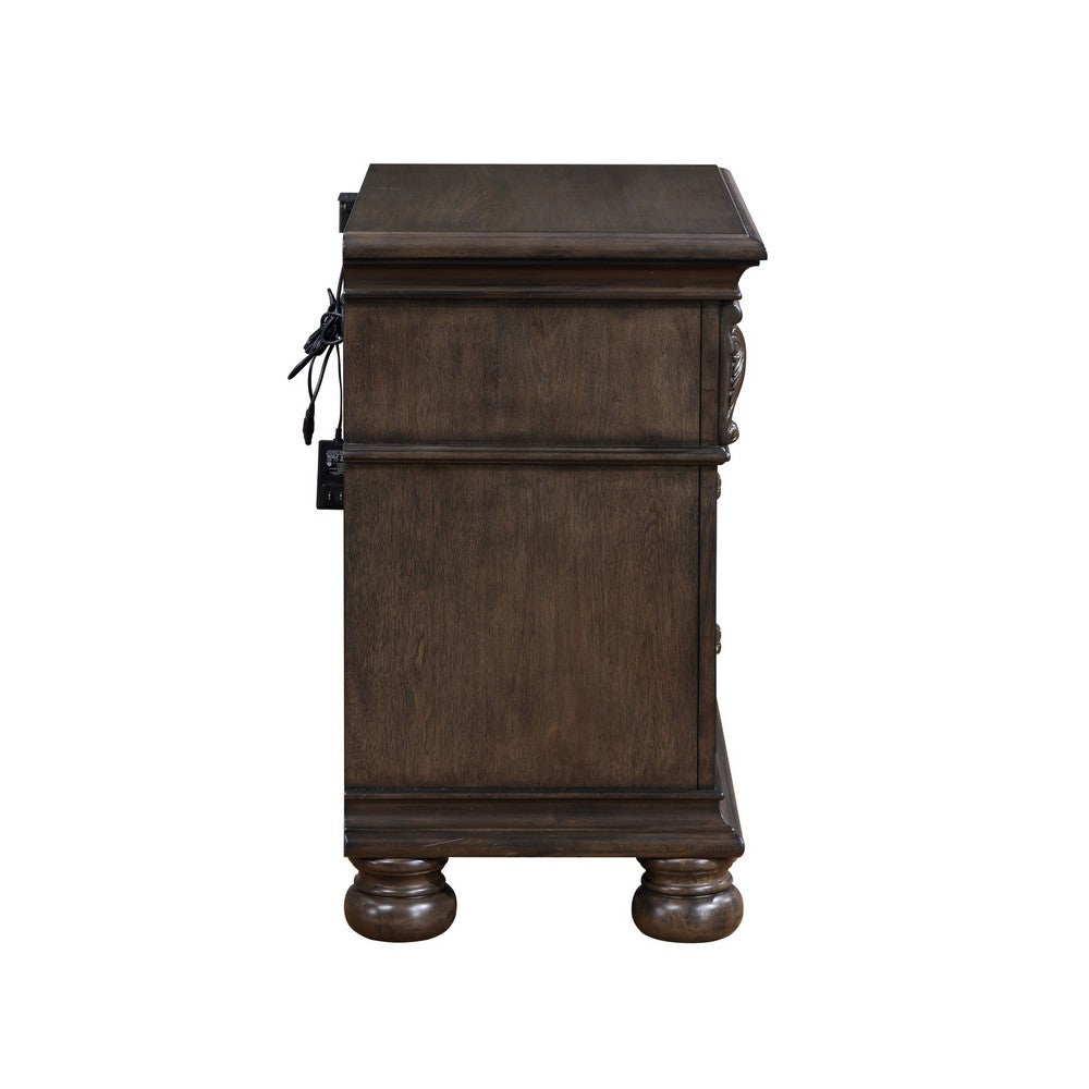 Rion 28 Inch Nightstand with 3 Storage Drawers, USB Port, Walnut Brown - BM316121