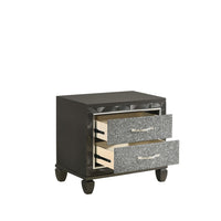 Ren 28 Inch Nightstand with 2 Glitter Front Storage Drawers, Black, Silver - BM316124