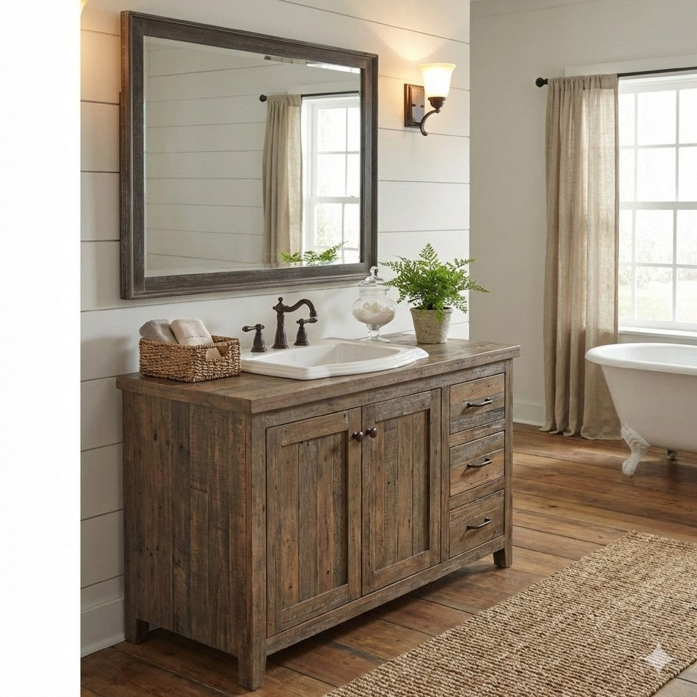 Zavi 32 x 40 Dresser Mirror, Rectangular, Glass, Nutmeg Brown Finish - BM316128