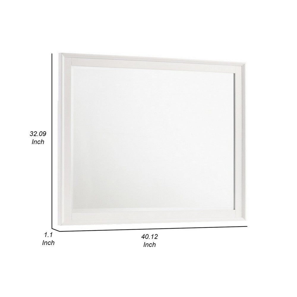 Zavi 32 x 40 Dresser Mirror, Rectangular Shape, Tempered Glass, White - BM316129