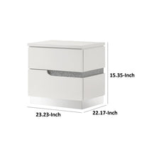 Ara 23 Inch Nightstand, 2 Drawers, Crystal Accents, White Laminate Finish - BM316130