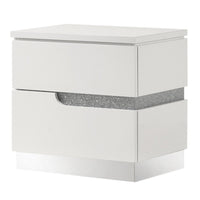 Ara 23 Inch Nightstand, 2 Drawers, Crystal Accents, White Laminate Finish - BM316130